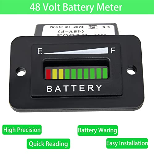 Индикатор за батерии RL-BI003 48V LED, мерач на батерии од 48 волти LED, индикатор за мерач на гориво од 48V батерија, 48V индикатор за батерии компатибилен со голф-корпа за автом