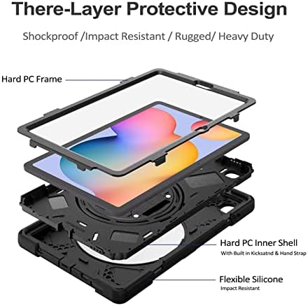 Case Gerutek Case за Samsung Galaxy Tab S6 Lite 10.4 инчи 2020, шок -изобилен солиден случај со 360 ротирачки