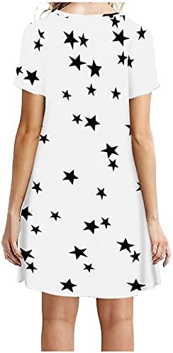 Фустан за замав со кратки ракави за жени starsвезди во форма на лабава смена фустан летен о-вратен случај мини
