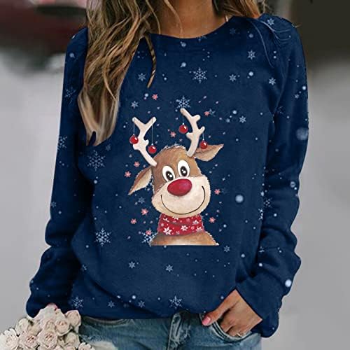 Женски грд Божиќен џемпер Смешно слатко ирваси принтрии кошули со долги ракави паѓаат новини х-ма-екипаки