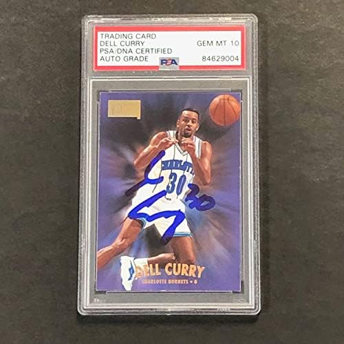 1997-98 Skybox 67 Dell Curry потпишана картичка Auto 10 PSA/DNA Slabbed Hornets - Кошаркарски плочи за автограми