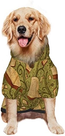 Големо кучиња худи гроздобер-книга-зелена облека за миленичиња џемпер со капа со мека мачка облека мантил мал