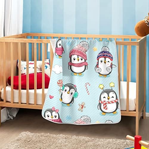 Swaddle Claute Carting Cartoon Penguins памучно ќебе за новороденчиња, примање ќебе, лесен меко висино ќебе за креветчето,