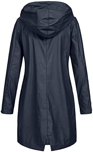 Дождовски палта за жени 2022 плус големина долг ракав водоотпорен спортска облека јакна со качулка со палто