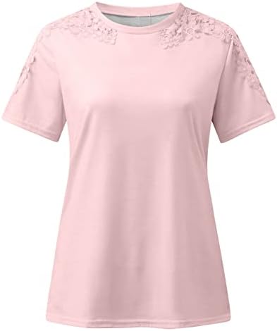 Летни кошули за жени исечени чипка чипка кратки ракави врвови околу вратот трендовски маичка обична лабава фит
