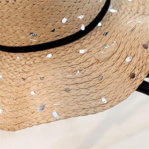 Стекнете бисери Sequins Sun Hat Hapенски преклопувачки слама капи за жени на глава на плажа