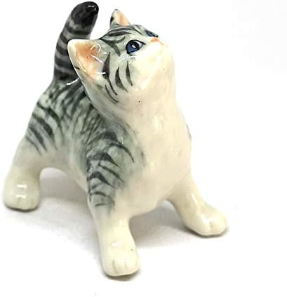 Зоокрафт порцеланска маст бебе бебе таби маче мачка фигурина сива рачно изработена керамичка минијатурна