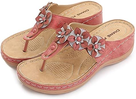 Xipcokm влечки за женски ортопедски лак поддршка флип апостолки цвеќиња клип пети клинови сандали летни
