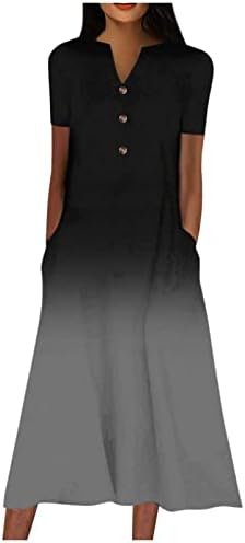 2023 година Копче за женски надолу фустан Градиент Ретро фустан V-врат Фустани со кратки ракави Флорални