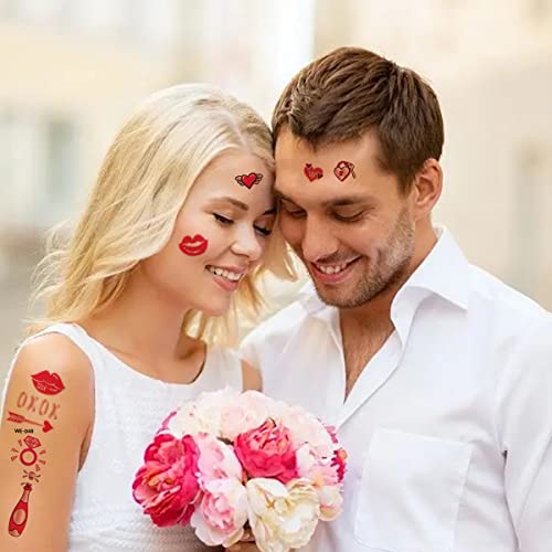 50 Парчиња Денот На Вљубените Привремени Тетоважи За Жени Деца, Денот На Вљубените Романтична Црвена Розова