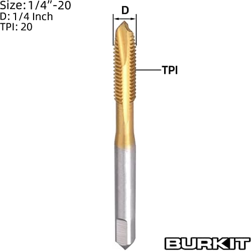 Burkit 1/4 -20 UNC Spiral Point Tap, HSS Titanium облога за обложување на спирална точка навојување допрете