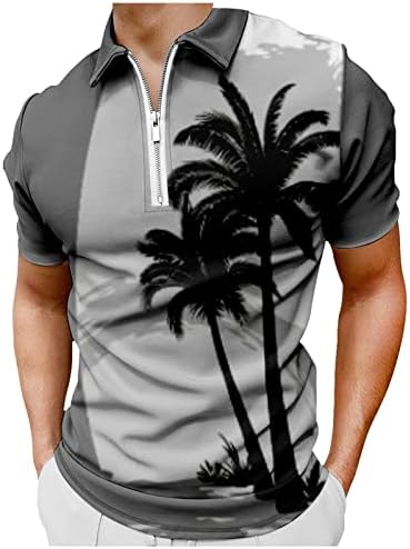 Поло кошули Rtrde Поло за мажи со кратки ракави нагоре кошули хавајски стил патенти кошули летни маици