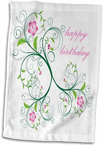 3drose Dainty Delice Pink N Green Swirly Scroll со среќен роденден - крпи