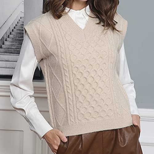 Hgnay џемпер елек жени y2k плетени џемпери во стил на улична облека v вратот кабелска култура на трикотажа