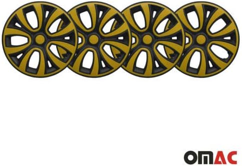 Hubcaps на ОМАК 15 инчи за Мерцедес Мет црна и жолта 4 компјутери. Покривање на бандажи на тркалото - капачиња