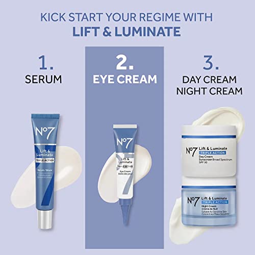 No7 Lift & Luminate Triple Action Cream Cream - Под крем за очи за темни кругови и подпухналост - Шеа путер и хидрантен