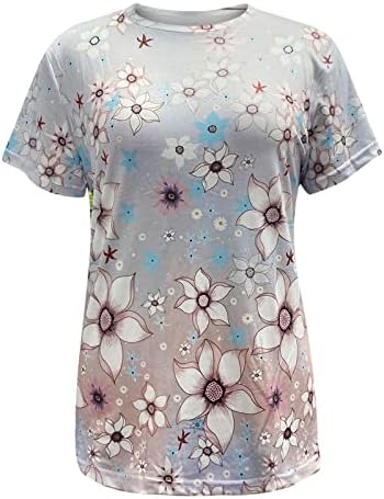 Летни врвови за жени женски графички маици со преголеми тимови обични цветни кошули гроздобер врвови на