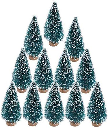 Sunreek 24 парчиња вештачки мини Божиќ сисал Снег мраз дрвја со дрвена база шише четки дрвја пластични зимски снежни