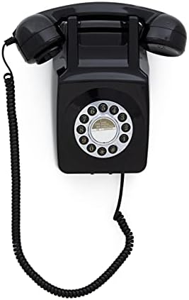 GPO 746 Wallидно монтиран со копче Ретро фиксни телефон - кадрава кабел, автентичен bellвонче - црно