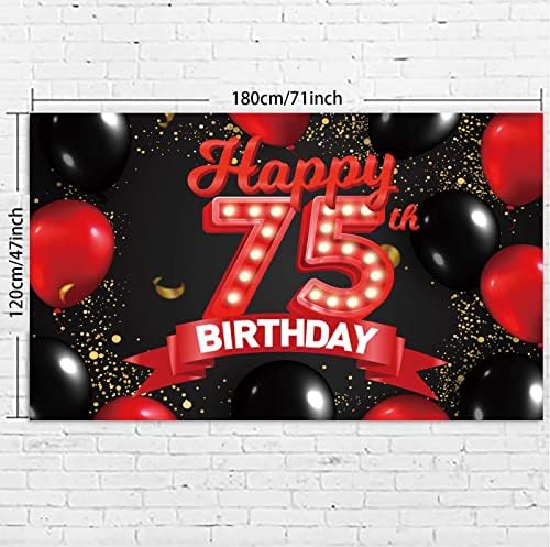 Среќен 75 Ти Роденден Црвено Црно Банер Позадина Украси Балони Тема Декор За Девојки Жени Принцеза 75 Години