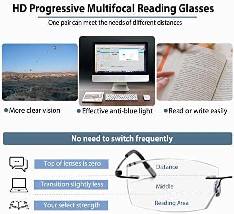 Фотохромни Прогресивни Очила За Читање Со Повеќе Фокуси Без Линија Дијамантско Сечење Анти-Сино Светло Работен
