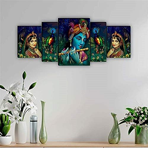 SAF сет од 5 Radhe Krishna со двојно паун УВ текстуриран декоративен декоративен подарок ставка MDF панел слика