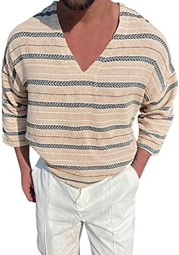 XXBR MENS V вратот кошули 3/4 ракав шарени крпеница, врвови лето улица стилски тенок вклопувачки лесен случајна